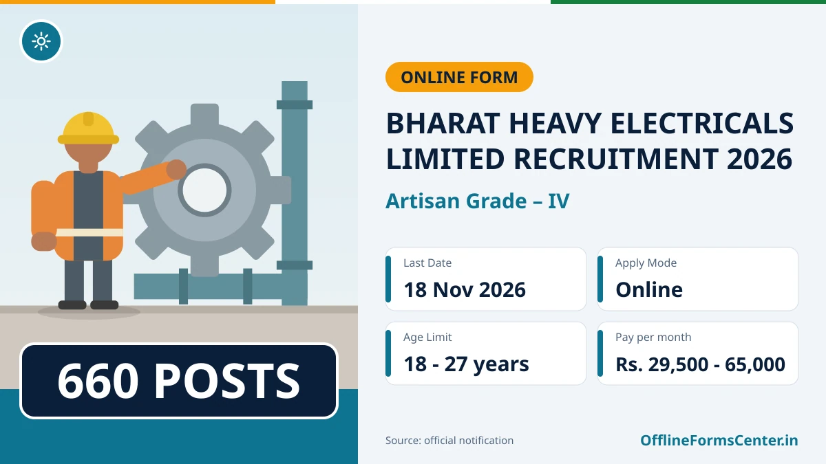 Official notice image for the Bharat Heavy Electricals Limited Artisan Grade – IV recruitment