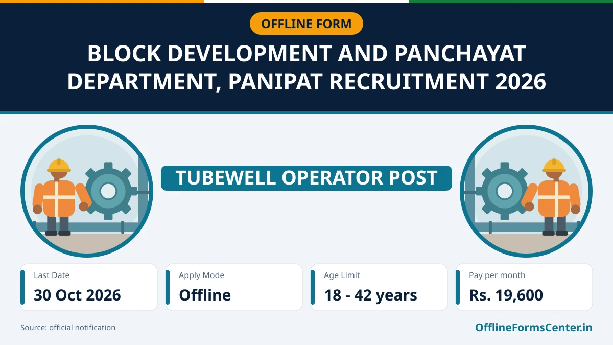Public notice image for Tubewell Operator recruitment, Block Development and Panchayat Department, Panipat