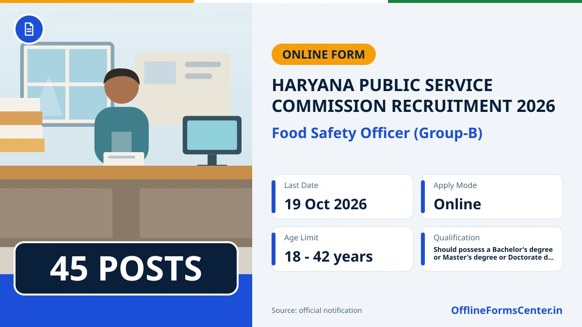 Haryana Public Service Commission recruitment 2026: 45 posts, last date 19 October 2026