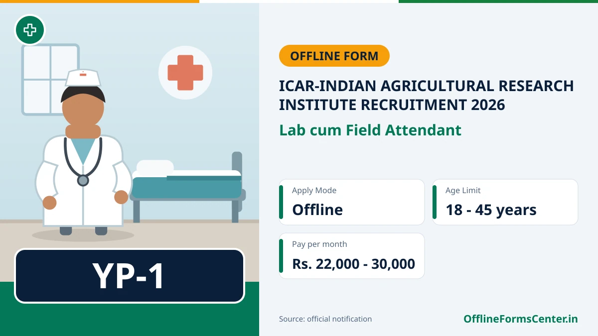 Icar-Indian Agricultural Research Institute Recruitment 2026 walk-in interview notice for YP-1 and Lab cum Field Attendant