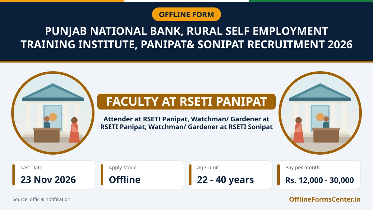 Punjab National Bank RSETI Panipat and Sonipat recruitment 2026 notice