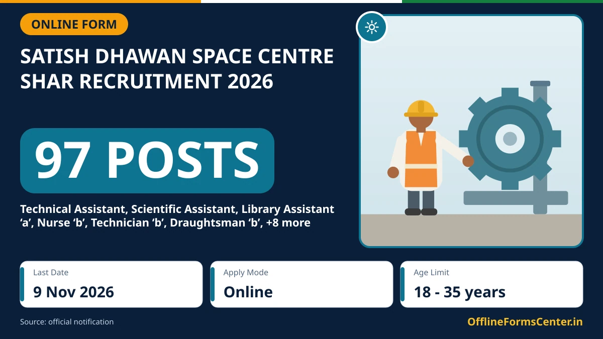Satish Dhawan Space Centre Shar recruitment 2026 notification for 97 posts