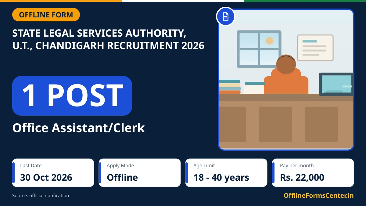 Notice board of State Legal Services Authority, U.t., Chandigarh for the Office Assistant/Clerk recruitment 2026